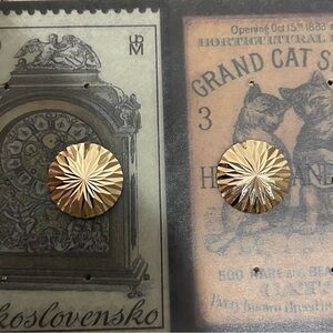 14kt solid yellow gold diamond cut 14mm sunburst round stud statement earrings